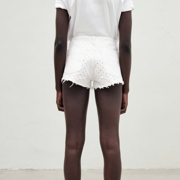 Zara open work all Cotton embroidery denim short - Picture 2 of 8